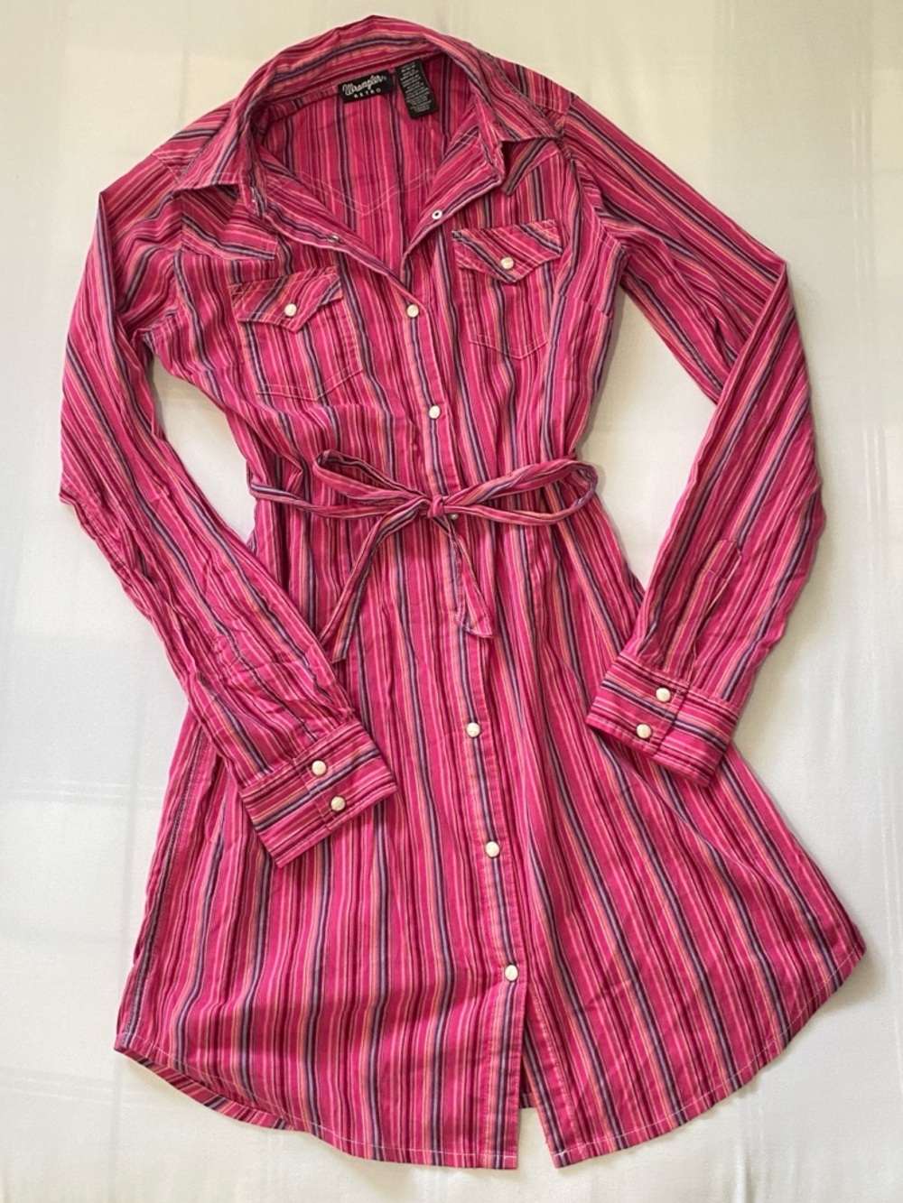 Wrangler Retro Striped Button Up Midi Dress With Tie Waist